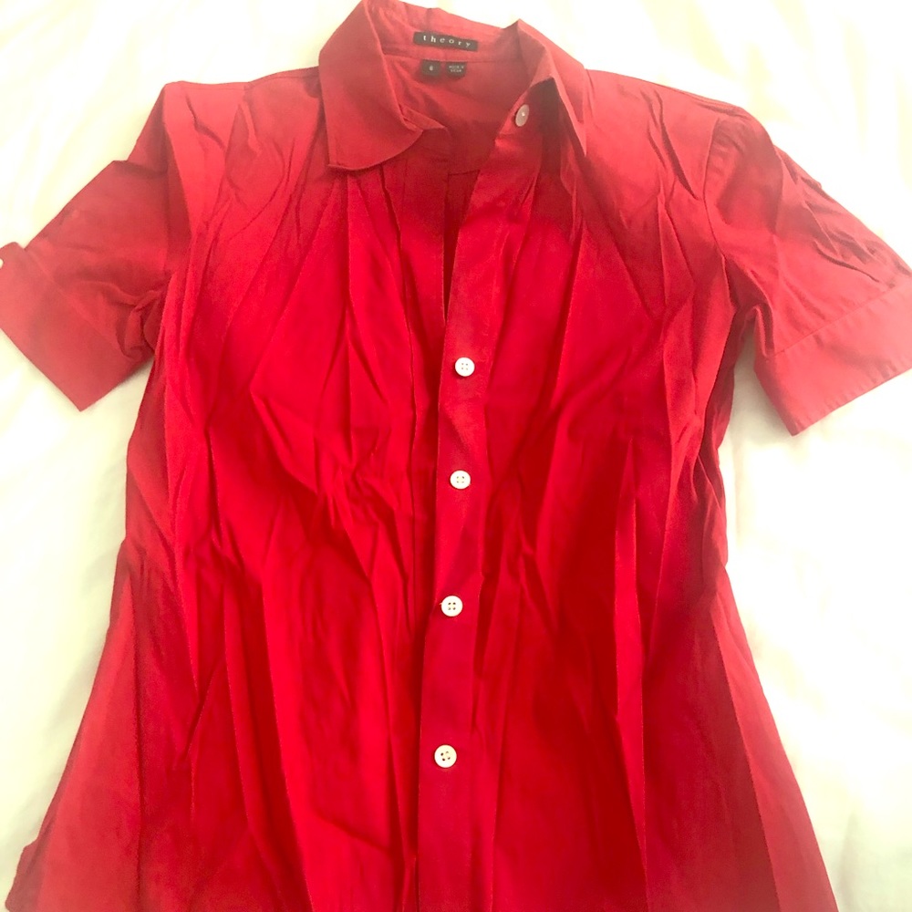 Red Theory button down blouse (short sleeved)